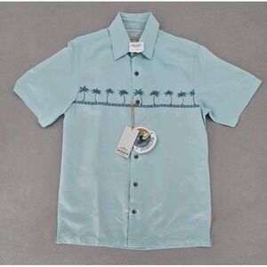 Quiksilver Waterman Tahiti Palms Embroidered Button Down Shirt‎ Blue Small NWT